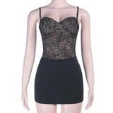 Purpdrank  New Sexy Spaghetti Strap Lace-Up Backless Bodycon Mini Dress Women's Sleeveless Lace Patchwork Slim Night Party Dress