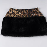 Purpdrank  Sequins Leopard 2 Piece Set for Women Fashion Furry Strapless Sleeveless Crop Tube Top and Mini Pencil Skirt Matching Suit