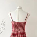 Skin Flower Vintage Dark Red Checkered Small Man Sundress Summer Seaside Vacation Fairy Dress