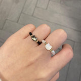 Purpdrank - Natural Moonstone Obsidian Rings Beads Minimalist Fidget Ring Handmade Cute Black White Cat Ring Women Party Accessories Jewelry