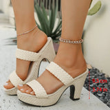 Purpdrank  Women Woven Pu Leather Thick Bottom Slippers Summer Open Toe High Heel Sandals Woman Fashion Wear-Resistant Slip On Slides Mujer