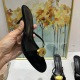 Purpdrank  Shoes Woman Summer New Black Metal Decorative Women's Sandals Outerwear Fashion Open Toe Thin Heels Slippers