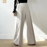 Purpdrank  Spring Summer Elegant Pleated Women's Wide Leg Pants 2025 New High Waist Solid Office Casual Loose Trousers for Women