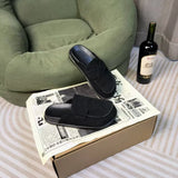 Purpdrank  Genuine Leather Half Slippers for Women Spring Autumn New Soft Bottom Thick Bottom Slip-On Shoes Comfortable Lazy Women's Sandal