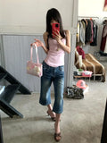 Purpdrank  American retro low-rise Spice Girl seven-point jeans women's summer loose design casual pants