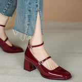 Women's Summer Footwear on Heeled Shoes for Woman 2023 Japanese Style Lolita Mary Jane Red Bride Square Toe High Heels Gothic 39