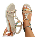 Purpdrank  Women'S New Summer Sandals Classic Wedge Thick Sole Elevated Elastic Strap Open Toe Hollow Clear Heel Sandals For Beach Vacation