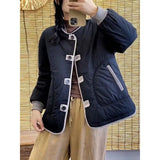 Purpdrank  Vintage Patchwork Cotton-padded Jacket Winter Women's Clothing Warm Parkas Long Sleeve Coat Single-breasted Pockets Short Tops