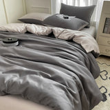Purpdrank  Nordic Summer Washed Ice Silk Bedding Set with Sheet Duvet Cover Pillowcase Single Couple Bedsheet King Queen Double Twin Size