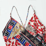 Purpdrank  French patchwork V-neck sleeveless summer new women's fashion slim fit printed camisole MIDI dress