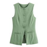 Purpdrank  Office Waistcoat y2k Clothes Women Solid Color Round Neck Single Breasted Sleeveless Suit Vest Elegant Tops Streetwear