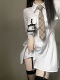 Purpdrank - Classic White Shirt Dress Women Wrap Slim Design Polo Short Dresses 2023 Korean Fashion Kpop Spring with Tie