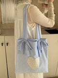 Purpdrank  Blue and White Striped Butterfly Bow Large Capacity Commuting Shoulder Bag