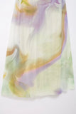 Purpdrank  2025 Women Fashion Pleat V Neck Tie Dyed Print Mesh Yarn Sling Long Dress Female Chic Summer Beach Wear Vestidos DS9321