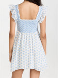Purpdrank  Sexy White Blue Flower Print Ruffle Strap Mini Dress V neck Ruched Elastic Chest Corset Sleeveless Short Tank Robe Holiday Woman