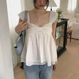 Purpdrank  Summer Korean Cute Strapless Women's Bow Blouses 2025 New Sleeveless V-neck Ruffles Sexy Short Shirts Tank Top Female