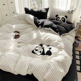 Purpdrank  Cartoon Embroidery Four-Piece Set Quilt Cover Bed Sheet Pillowcase Bedding Sets For Kids Duvet Cover Comforter Queen King Size