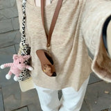 Purpdrank  Women's Oatmeal Color Lazy Style See-Through Sunscreen Blouse Early Spring Versatile Anti-Exposure Two-Piece Set Top