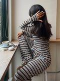 Purpdrank  Casual Striped Women's Pants Sets Fashion Single-breast Full Sleeve Shirt Lace Up Long Trousers 2025 Spring Lady Suit Commuting