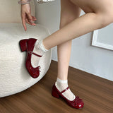 Purpdrank  Sring Autumn Women Mary Jane Shoes Fashion Butterfly-knot Dress Shoes Ladies Concise Outdoor Thick Heel Leather Shoes