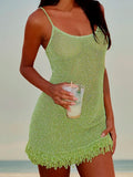 Purpdrank  Sexy Hollow Out Tassel Knitted Sweater Dress Women 2025 Fashion Slim Spaghetti Straps Backless Summer Dresses Mini Bodycon Y2K