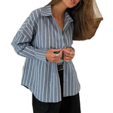 Purpdrank  Women's Striped irt Casual Long Sve Breathable Polyester Fiber Commute Sle Comfortable Fit Striped Blouse for Ladies
