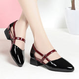 Purpdrank  Soft Leather Sandals Women Spring Summer Fashion Pointed Tip Single Shoes Low-Heel Hollow Buckle Ventilate Office Gentle