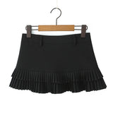 Purpdrank  3 colors Y2K Solid White Package Hips Spliced Pleated Mini Skirt Sexy Low Waist Short Skater Skirts With Shorts Lining
