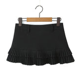 Purpdrank  3 colors Y2K Solid White Package Hips Spliced Pleated Mini Skirt Sexy Low Waist Short Skater Skirts With Shorts Lining