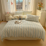 Purpdrank  Striped Bedding Set INS Nordic Girls Soft 100% Cotton Bed Sheet Queen King Size Duvet Set Comforter Set Pillowcase Bed Linens