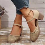 Purpdrank  Ankle Strap High Heels for Women 2025 Summer Hollow Out Breathable Woman Comfortable Baotou Chunky Heeled Mary Jane Shoes