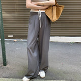 Purpdrank  Vintage Striped Women's Wide Leg Pants 2025 New High Waist Lace Up Patchwork Casual Loose Trousers for Womens