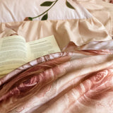 Purpdrank  Vintage French Rose Flowers Prints Ruffles Bedding Set 100% Cotton Brushed Fabric Duvet Cover Set Bed Sheet Pillowcases 4Pcs