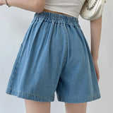 Purpdrank  Chic High Waist Denim Shorts Women Korean Casual Elastic High Waist Shorts Female Summer A Line Wide Leg Pleated Shorts Y2k