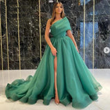 One Shoulder Prom Dresses Formal Dresses High Side Slit Tulle A-Line Polychrome Custom For Women Evening Party Dress Vestidos