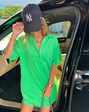 Purpdrank  Women's Terry Cloth Dress Green T-Shirt Collar Loose Fit Casual Spring Summer Maxi Dress