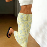 Purpdrank  Holiday Floral Mesh Skirts Beach Style See Through Bandage Low-Waisted Maxi Skirts Women Summer Fashion Streetwear Ladies