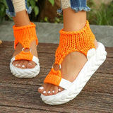 Purpdrank  Sandals Women Braided Geometric Wedge Knitted Elastic Summer Shoes Mesh Flat Sandals Hollow Out Female Sandals Mujer