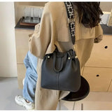 Purpdrank  High Quality Solid PU Bucket Shoulder Soft Crossbody Bags Korean High-end Design Large Capacity Women's Handbags