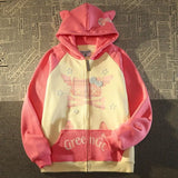 American Funny Cat Coat Loose Ear Hoodie Oversized streetwear goth korean new zip up hoodies women harajuku y2k tops sweatshirts
