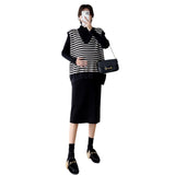 Purpdrank - Autumn Winter Maternity Long Sweaters Striped Vest Sets Thick Warm Dress Suits Clothes for Pregnant Women Pregnancy Wear