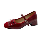 Purpdrank  New Butterfly-knot Women Mary Jane Shoes Elegant Thick Heel Shoes Ladies Fashion Dress Pumps