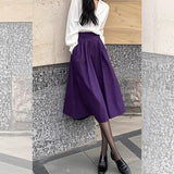 Purpdrank  Purple High Waisted A-Line Skirt Women Fashion Pleated Pocket Midi Skirts Women Summer Casual Loose Office Lady Party Skirt 433A