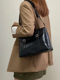 Purpdrank  Vintage Wine Red Shoulder Bag Large Capacity Ladies Tote Purse Handbags Pu Leather Female Messenger Bag College Girls Book Bag