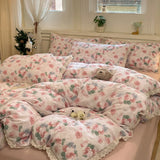 Purpdrank  INS Korean Style2025 New Yungan Cotton Wrinkled Double-layer Yarn Lace Bedding Sets