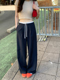 Purpdrank  Vintage Striped Women's Wide Leg Pants 2025 New High Waist Lace Up Patchwork Casual Loose Trousers for Womens