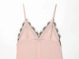 Purpdrank  Sexy Pink Spliced Brown Lace V neck Chest Sling Dress Women Low Waist Ruffles Hem A-line Short Dresses Femme Vestidos Mini Robe