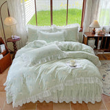 Purpdrank  100% Cotton Korean princess style Floral Lace Ruffles Bedding Set Duvet Cover Set Quilted Bed Skirt Fitted Sheet Pillowcases