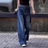 Purpdrank  High Waist Wide Leg Straight Cut Denim Jeans Women's Early Autumn New Style American Retro Loose Fit Slimming Pants