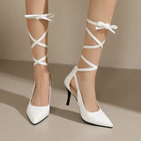 Purpdrank  Sexy Women Pumps Pointed Toe Stiletto 8.5cm Flock Suede Lace Up Large Size 46 47 48 Party Dating Female Shoes